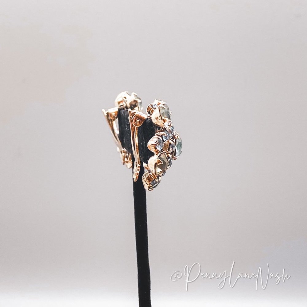 Vintage Multi Stone Clear & Gold Flower Cluster Stud Earrings - Picture 3 of 7